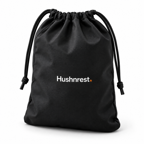 Black Hushnrest Travel Pouch with white Hushnrest logo